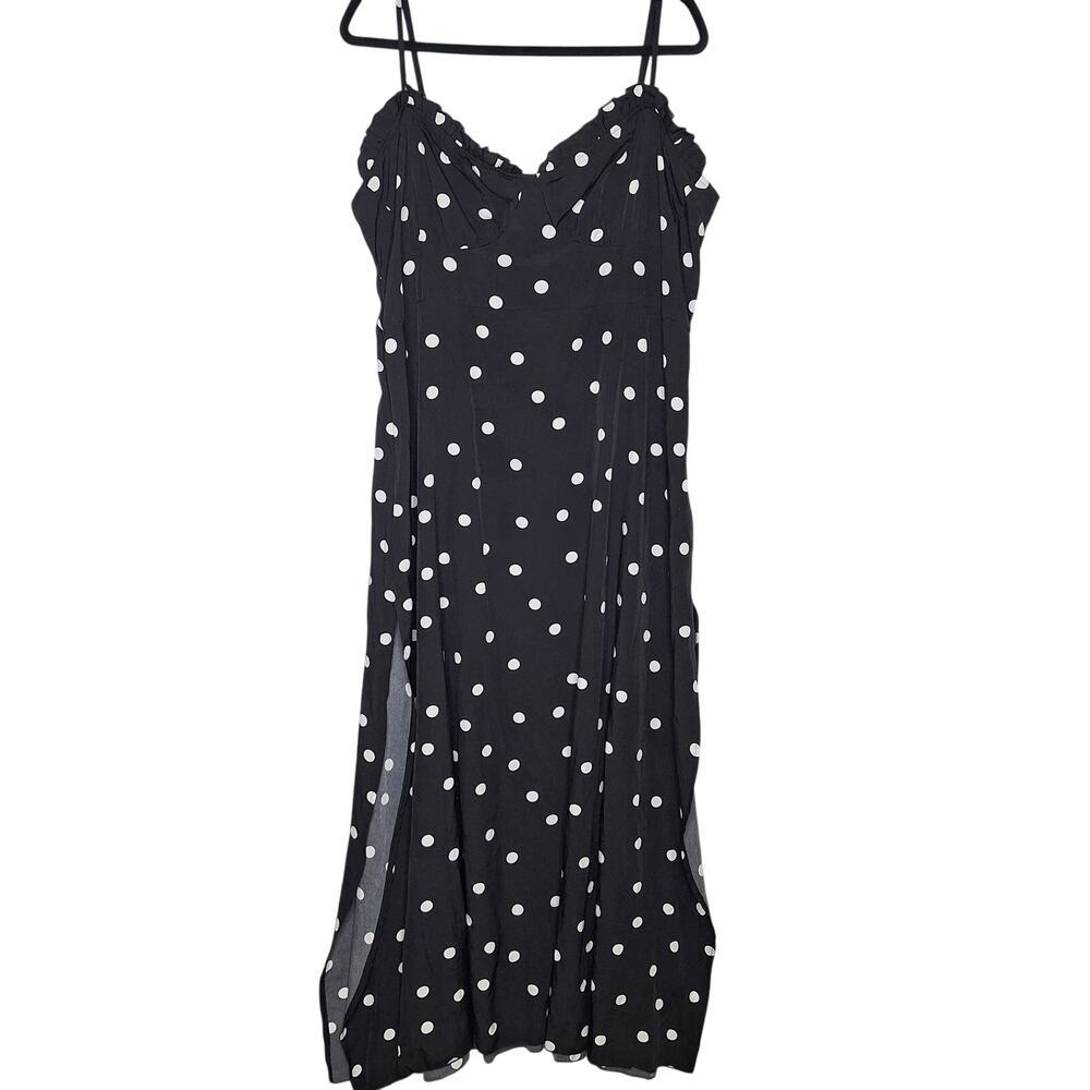 Polka Dot Maxi Slip Dress 4XL Black & White Slits Milkmaid Grunge Coquette Shein